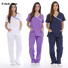 Short Sleeve Medical Suit Scrub Suits Dental Beautician Oral Pet Operating Room Surgical Gown Top+ Pant Female Uniform Summer