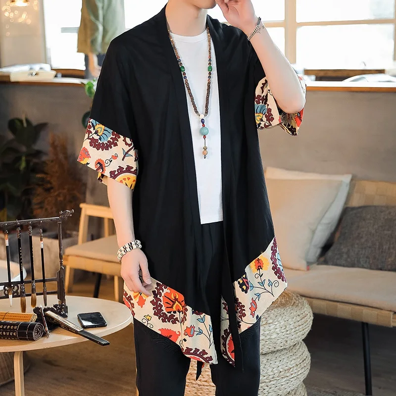 Japanese Kimonos Cardigan Men Online Chinese Store Haori Yukata Samurai Kimono Karate Japones Robe Japanese Pajamas Man KZ2032