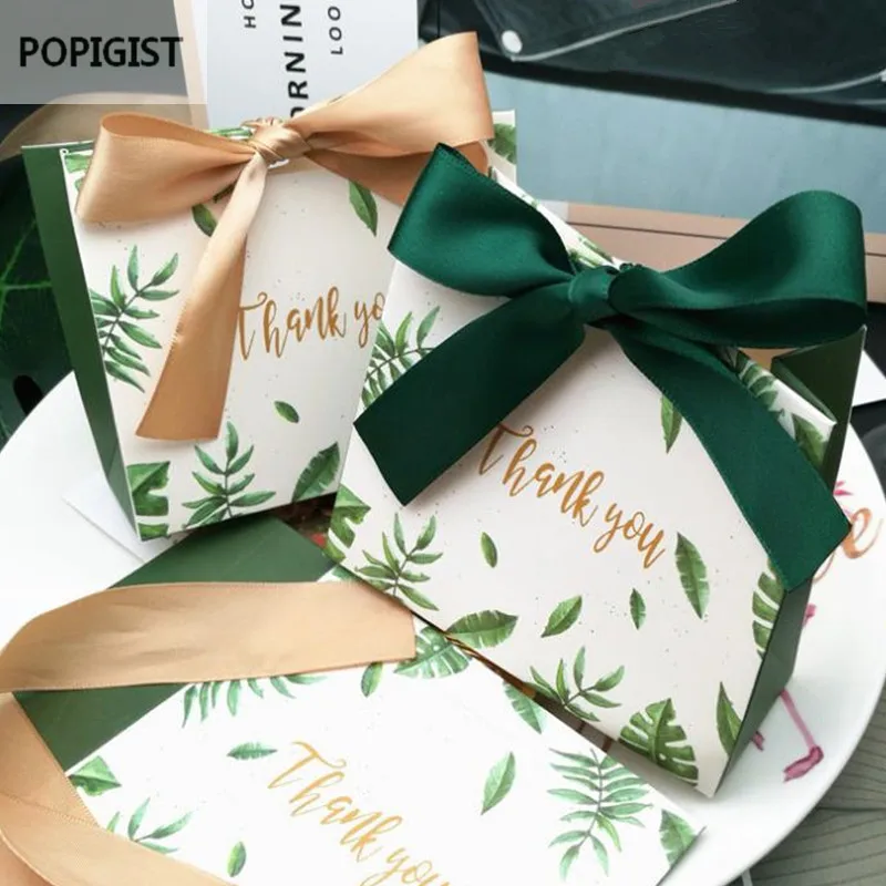 

30PCS Square green leaves Candy Bag Box for Party Table Decoration/Event Party Supplies/Wedding Favours Gift Boxes