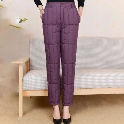 Зимние свободные женские теплые плотные штаны больших размеров, Хлопковые Штаны для мам и леди, длинные штаны с высокой талией, верхняя одежда W636 - Цвет: Фиолетовый