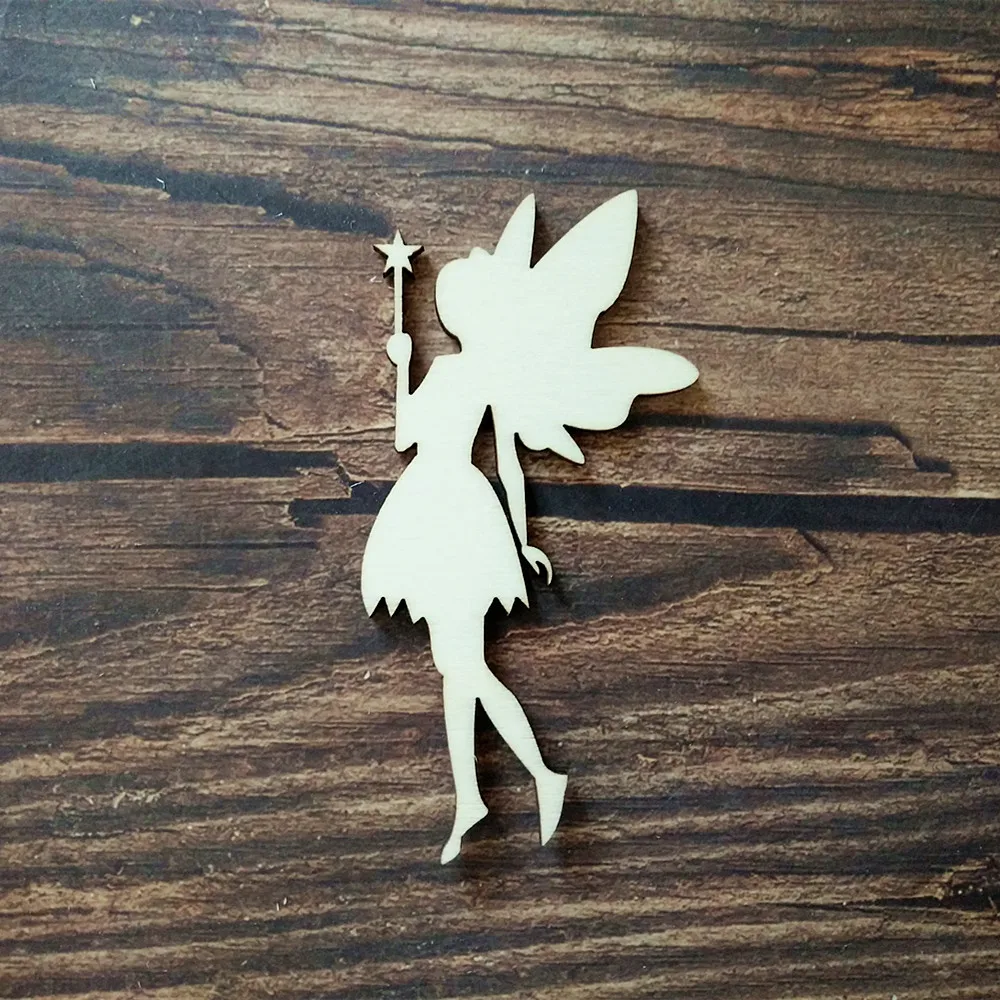 

10pcs Laser Cut Wooden Wood Fairy With Wand Wall Art Home Decor Wall Hanging DIY Craft Scrapbooking Party Decorations