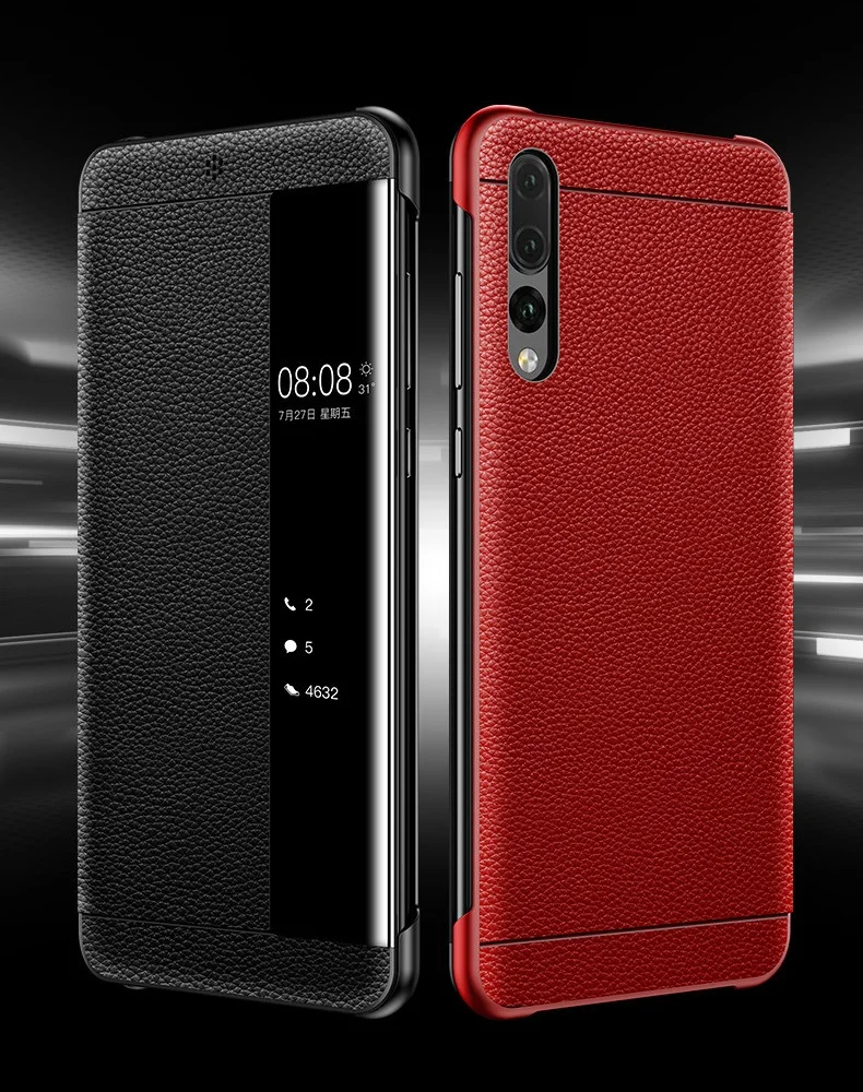 Smart Touch Window View Genuine Leather Flip Cover Case For Huawei P30 P20 lite Mate 9 10 20 Pro Phone Case For Huawei P10 Plus