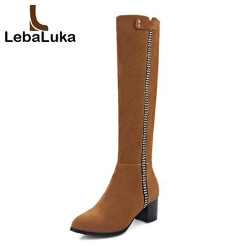 

Tuyoki Size 32-43 Women Knee High Boots Plush Fur Winter Warm Shoes Women Thick Heels Office Simple Ladies High Heels Boots
