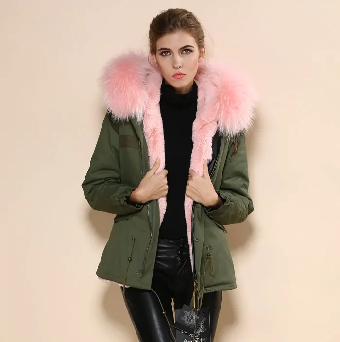 Chaqueta militar con capucha parka con rosa claro, estilo militar, novedad de 2018|Piel sintética| -