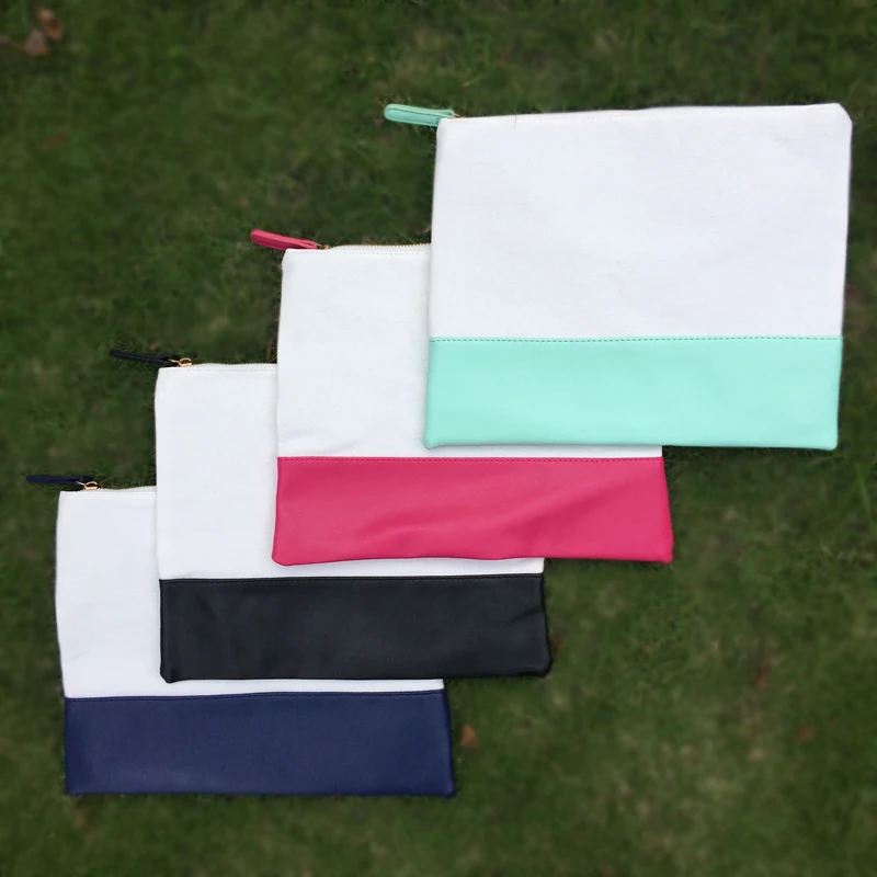 

Canvas Cosmetic Bag Wholsesale Blanks Canvas with PU Trim Make Up Bag Accessories Bag in 5 Colors DOM106317