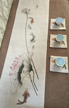 

Painting Fish Chinese Coffee Table Runners Modern Fabric Tea Table Mat Home Decor Cotton Linen Table Cloth Rectangular