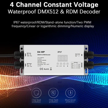 

DMX 512 RDM Decoder DC 12V 24V 36V Constant Voltage Waterproof IP67 4 Channel 20A RGB RGBW Strip DMX512 Controller for Outdoor