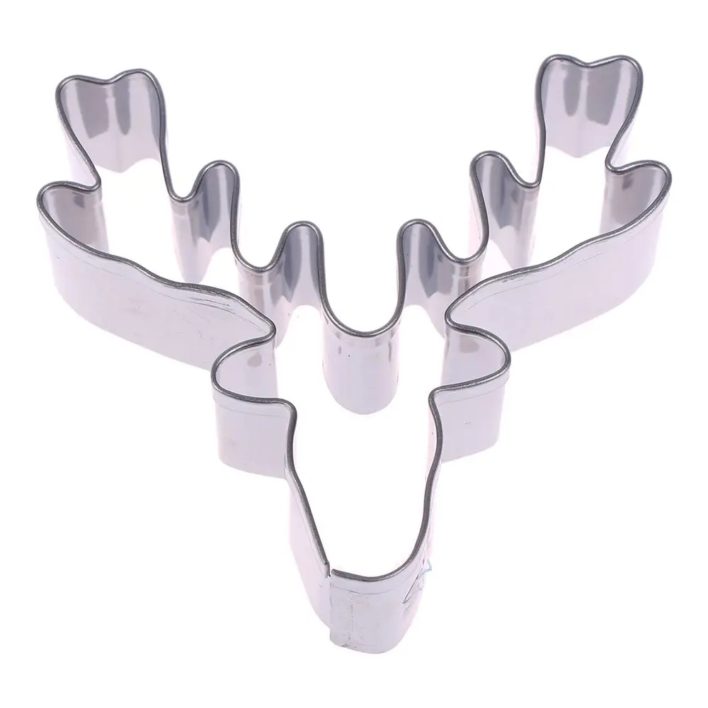 Happiness Deer Head Reindeer Christmas Stainless Steel Cute Cutting Biscuit Mould Cake Moulds Fruit Sugar Mold Baking Tools