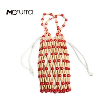 Бамбуковая сумка для женщин, Маленькая деревянная сумка с бисером, сумка-мешок, дизайнерская популярная Летняя Пляжная сумка для отдыха