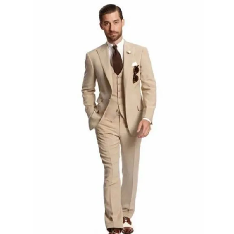 2019 Classy Wedding Men Suit Slim Fit Beige Bridegroom Groom Tuxedos Groomsmen Suit Men Suits Style For Prom (Jacket+Pants+Vest)