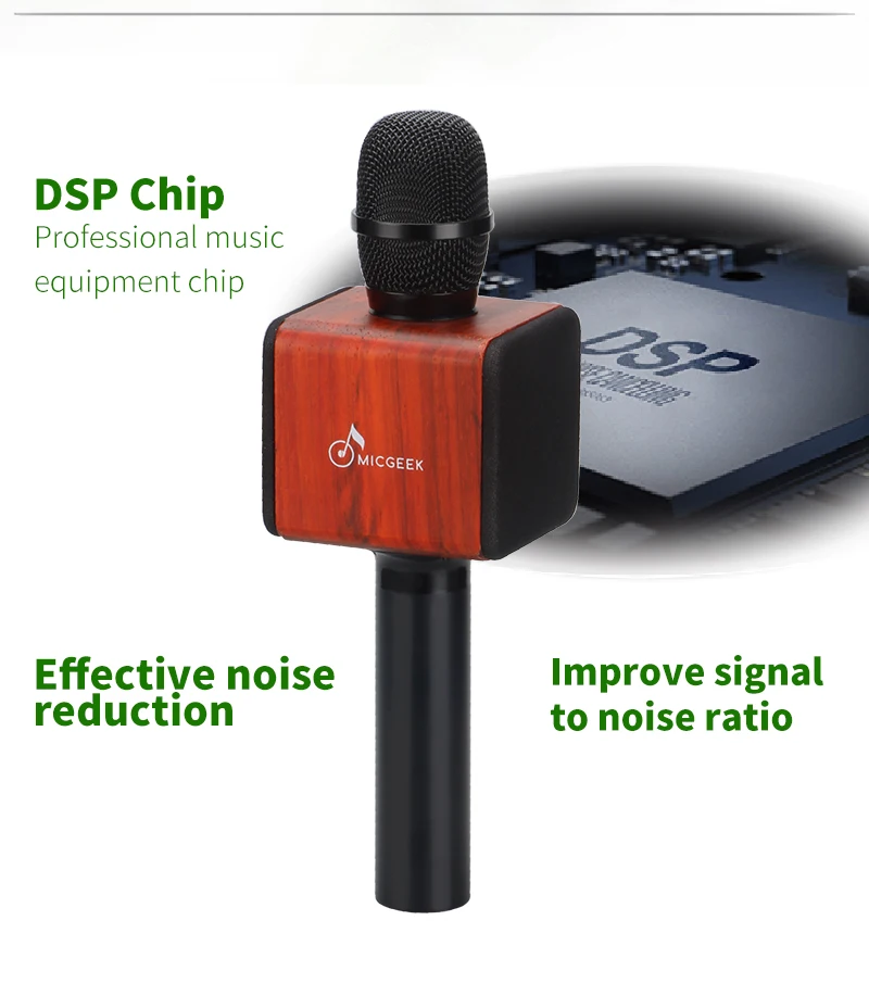 Original brand MicGeek ELF Wireless Karaoke Microphone 2.1 Sound Track Natural Rosewood DSP Chip Voice Speakers Smartphone 2