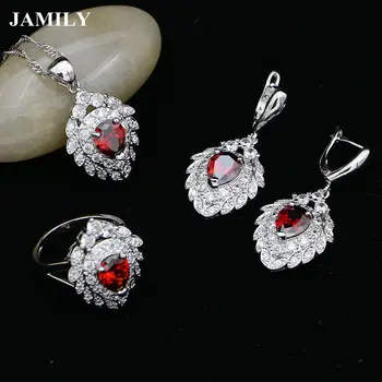 

Mystic Natural Red Cubic Zirconia Beads 925 Silver Jewelry Sets For Women Party Earrings/Pendant/Silver Ring/Necklace Set