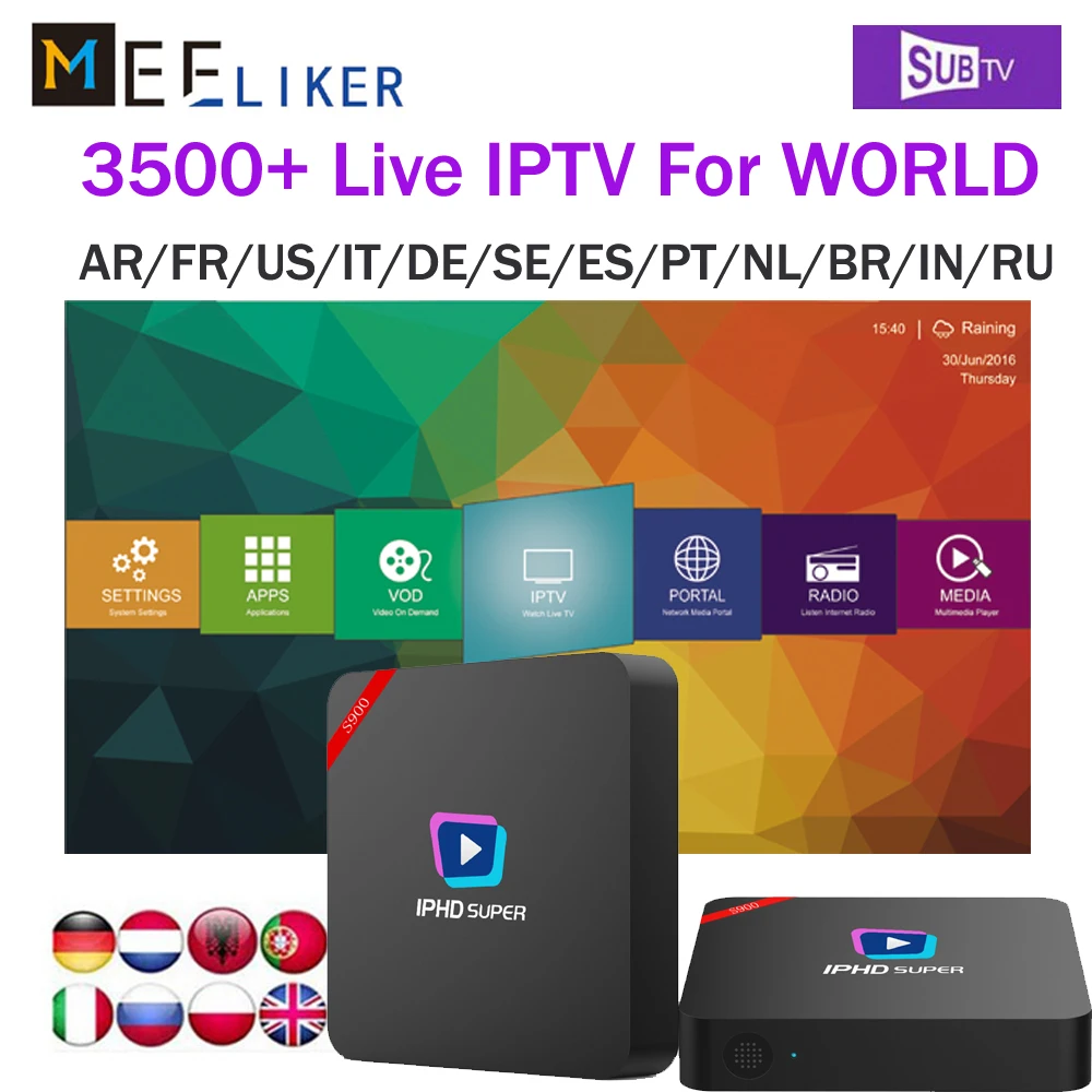 

Europe Arabic IPTV Box SUBTV Subscription Live TV 4K VOD S900 Linux 2gbram Stalker for French Spanish UK Portugal Italy Channels