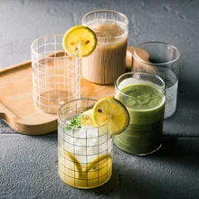 Прозрачная чашка для воды простая Геометрическая линия Бытовая маленькая чашка для свежего сока Термостойкое стекло