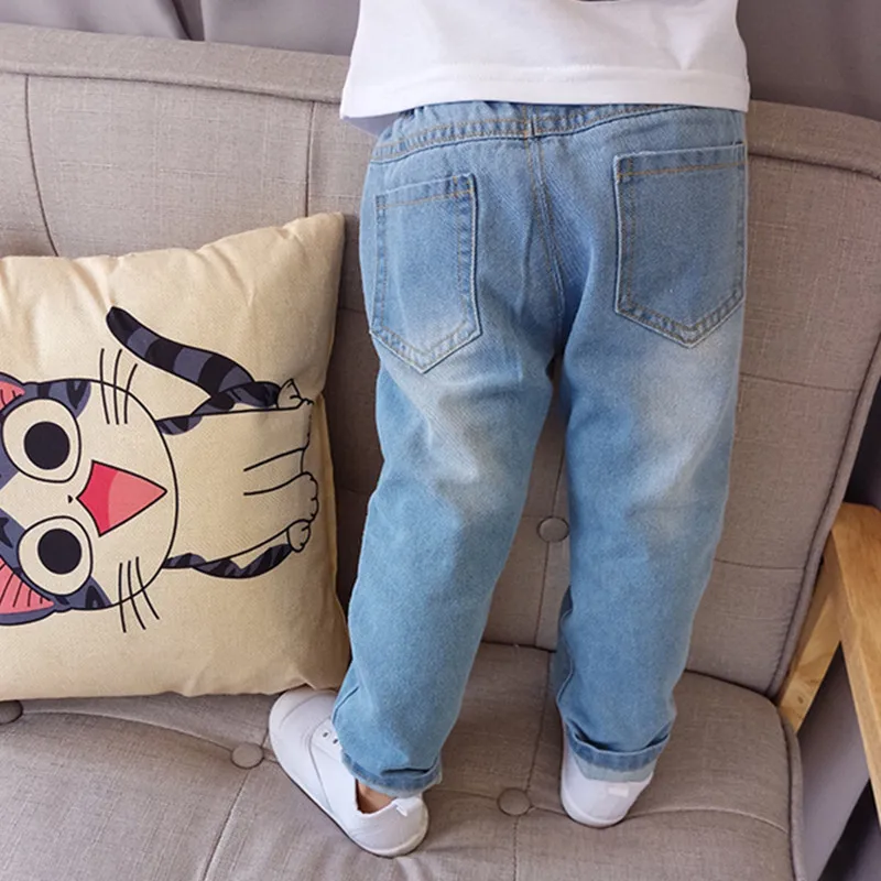 Для маленьких девочек рваные джинсы детские рваные штаны с дырками мультфильм Мороженое брюки светло Цвет хлопок Эластичная детская одежда