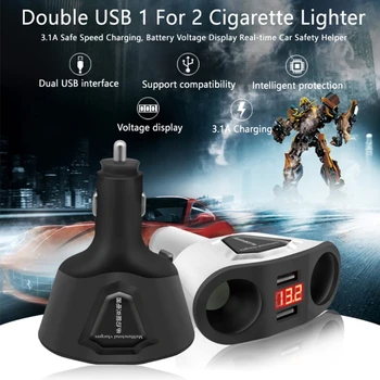 

3.1A Dual USB Car Charger with 2 Sockets 120W Power Support Display Current Volmeter for Phone Car Accessories
