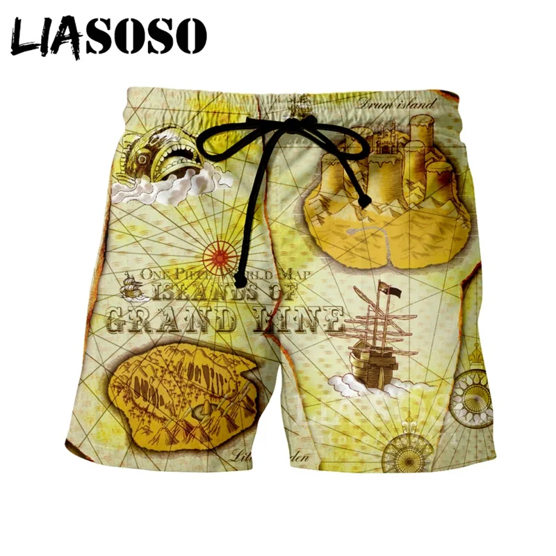 LIASOSO летние новые мужские и женские 3D принты Аниме one piece Roronoa Zoro шорты пляжные Фитнес хип хоп карта свободные спортивные штаны A234-09