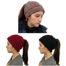 Fashion Ponytail Beanie Women Winter Hats Crochet Knitted Bamboo Ski Cap Skullies Beanies Warm Caps Female Stylish Hat Ladies