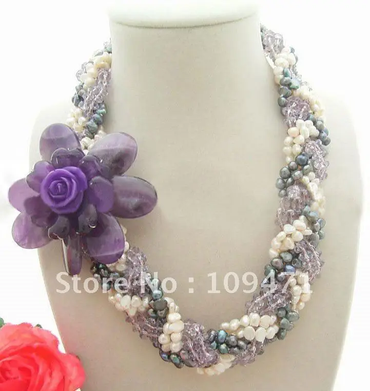 

Stunning! White&Black Pear&Purple Crystal Necklace