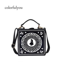 Мультяшная девушка печать коробка сумка черная pu кожаная сумка повседневная женская сумка на плечо винтажная сумка женская сумка через плечо