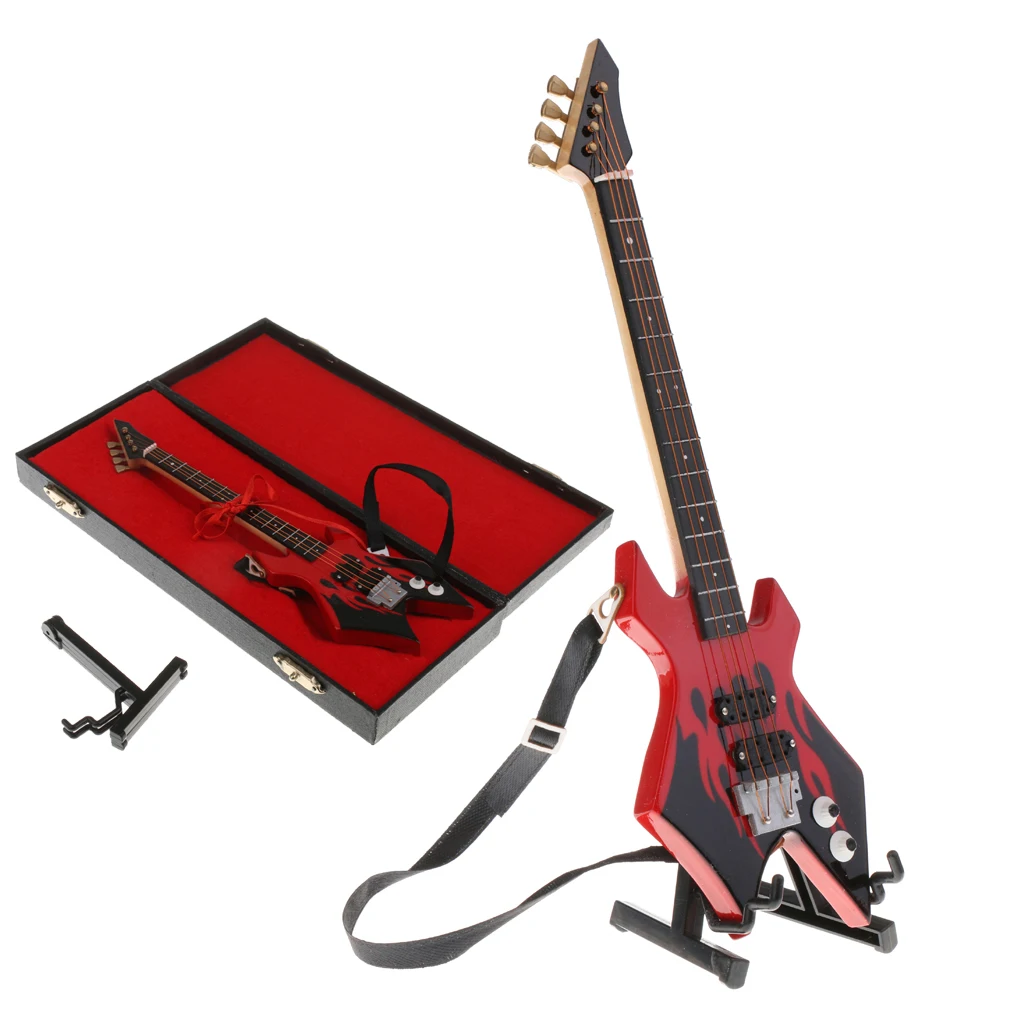 1/6 Wooden Electric Bass Model Musical Miniature for Action Figures