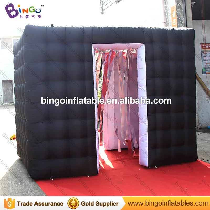  Portable 3X2.1X2.4M black inflatable photo booth with tassels curtains and two doors high quality c
