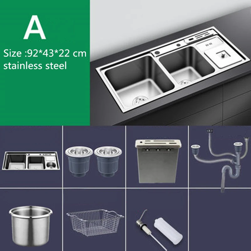 Sink Set Kitchen Sink Stainless Steel Nano Sink Three Trough with Trash Can Knife Holder Sink Brushed Silver 92 * 43cm Sink Set Kitchen Sink Stainless Steel Nano Sink Three Trough with Trash Can Knife Holder Sink Brushed Silver 92 * 43cm