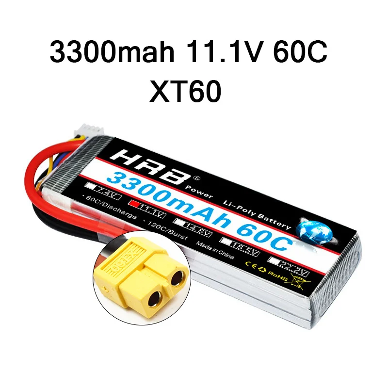 HRB 3S 11,1 V Lipo 1100mah 1200mah 1300mah 1500mah 2200mah 2600mah 3000mah 3300mah 3600mah 4200mah Для RC автомобиля FPV лодки - Color: 3S 3300mah 60C XT60