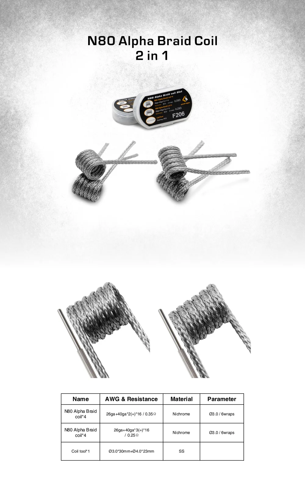 Original Geekvape F205 Hybrid Alpha Braid Coil 2 in 1 vs F206 N80 Alpha Braid Coil for E Cigarette RDA RDTA Atomizer DIY Coils 039