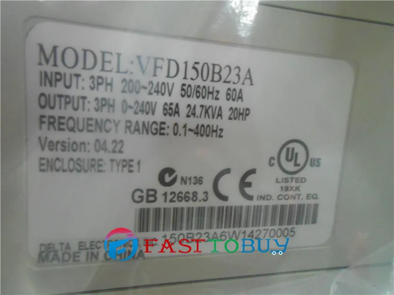 Delta Инвертор VFD частотно регулируемый привод VFD150B23A 3 фазы 220 В 15 кВт 20 л.с. 0 1 ~ 400 Гц