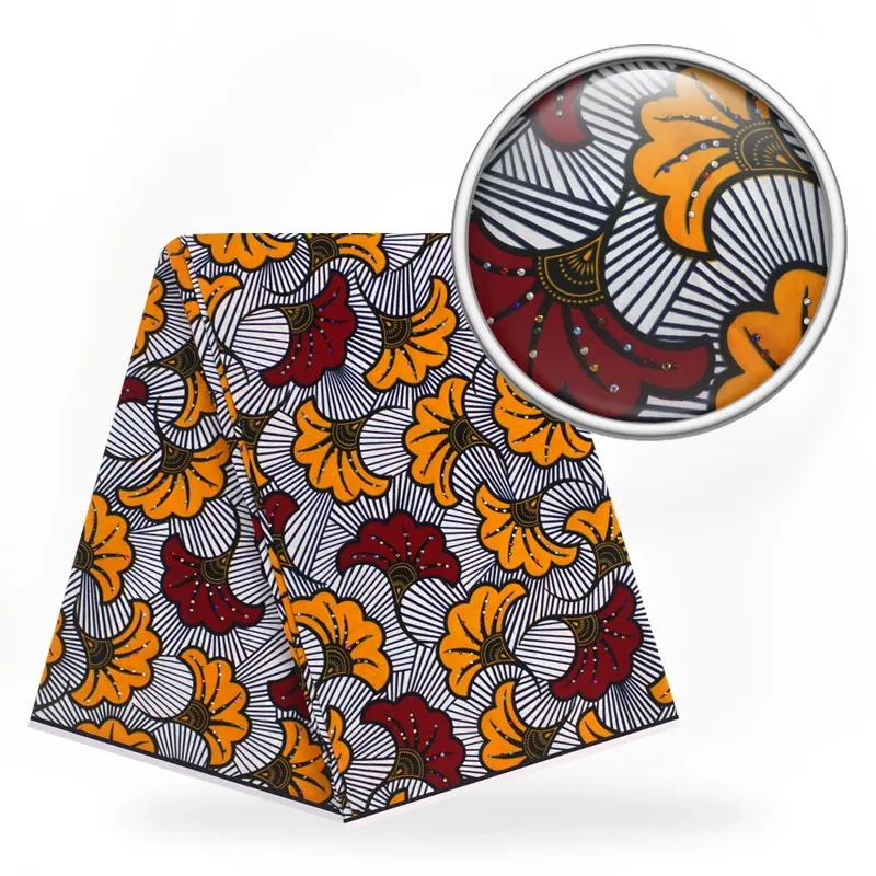 Уникальный Анкара ткань материал африканская ткань с восковой печатью с камнями для ткани шитья и ремесла хлопок 6 ярдов/партия W17083001