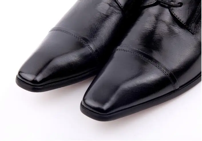 Черные деловые туфли строгого стиля из натуральной кожи мужской костюм Туфли под платье из коровьей кожи большой Размеры евро 39-46