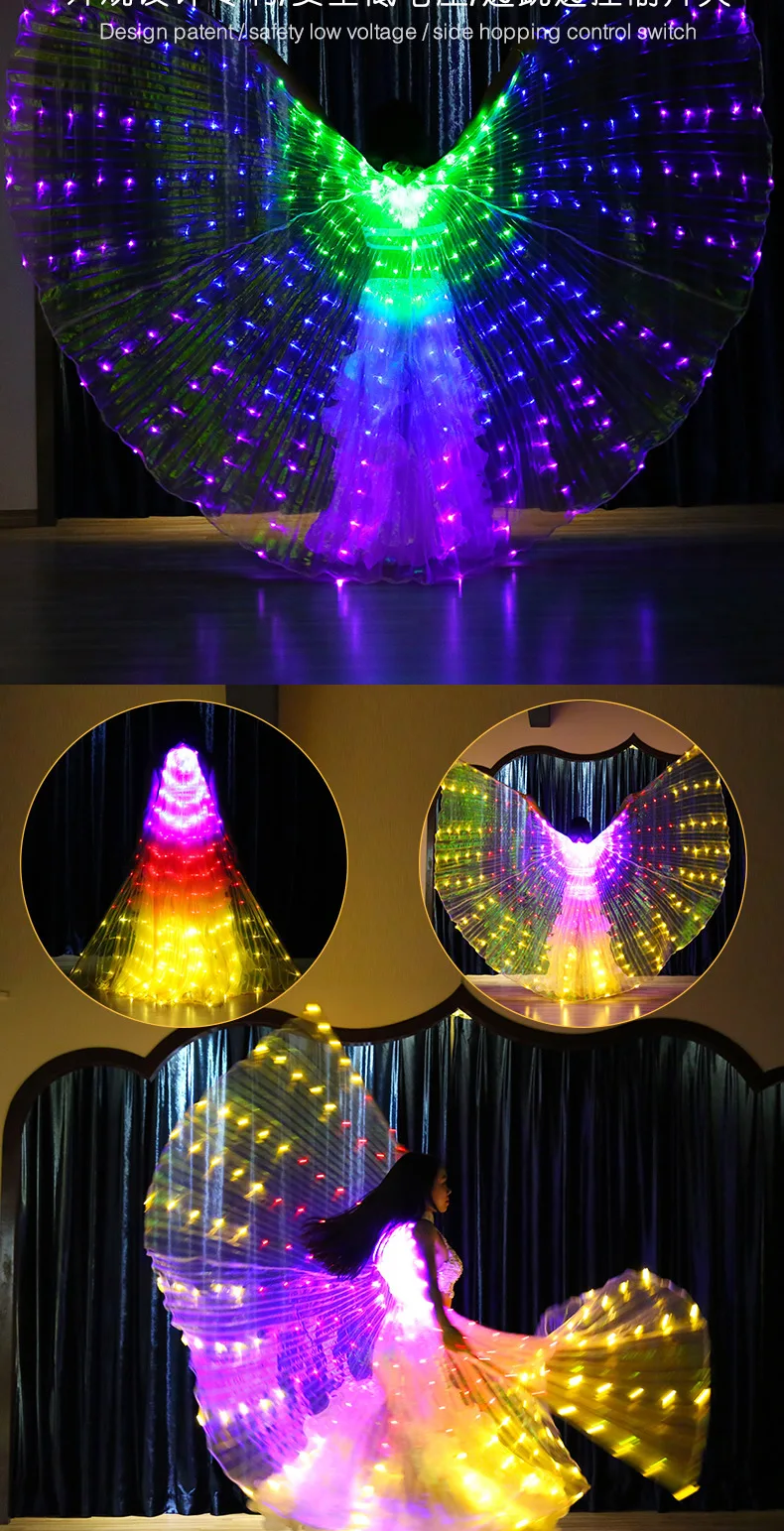 Женский супер красочный 360 градусов танец живота светодиодный Isis Крылья Одежда для танцоров для выступлений костюм бабочки крылья