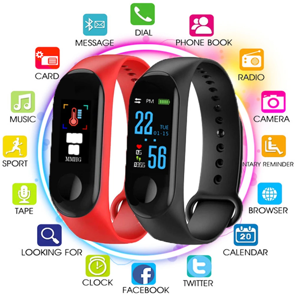 

Bluetooth Smart Bracelet Blood Pressure Sport Heart Rate Monitor Fitness Activity Tracker for Men Women Kids Watch PK Mi band 3