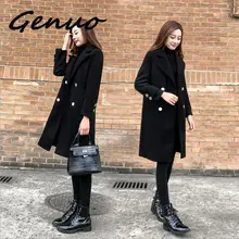 Genuo2019 осень и зима новая Корейская версия свободного тонкого шерстяного пальто женское длинное черное шерстяное пальто модное женское