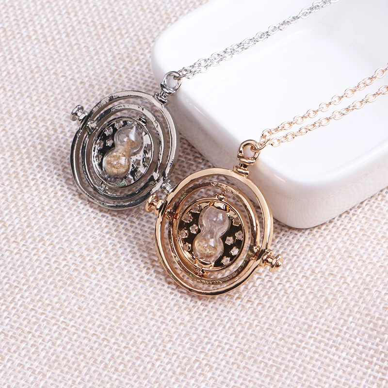 

RJ 10Pcs/Lot Fashion Movie HP Time Hour Hourglass Pendant Necklaces Gold Silver Sand Glass Necklace Lady Girl Best Gift Kolye