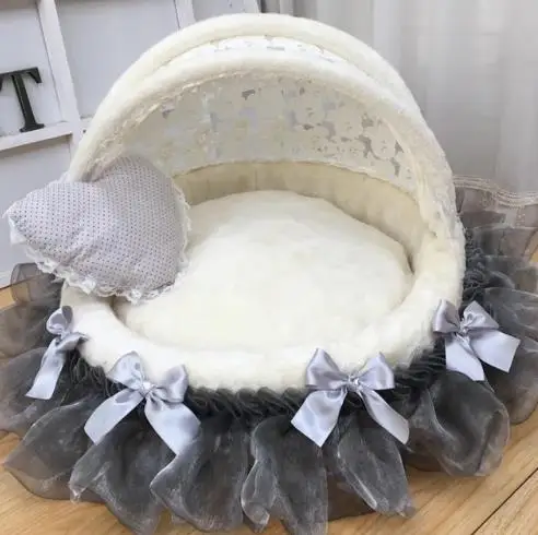 

Awning pet cradle bed High-end fashion dog bed Exquisite dog house Lace dog cradle nest Luxury pet round nest Canopy foldable