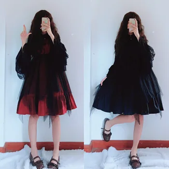 

Free Shipping 2019 New Japanese Gothic Wind Costplay Lolita Dark Black Restoration Habitat Hard Girl Dress In Spring And Autumn