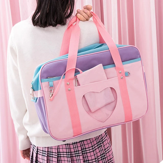Preppy Style Pink Travel Shoulder School Bags For Women Girls Canvas