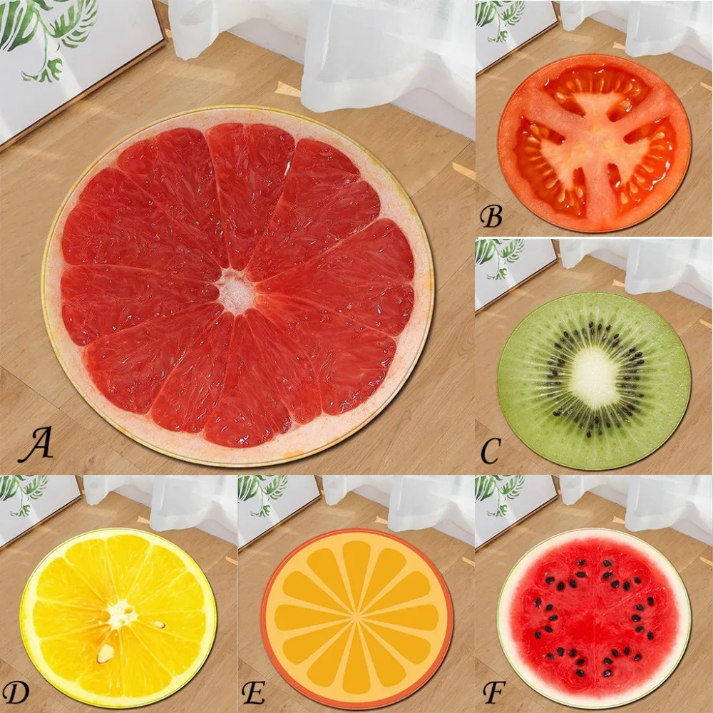 

Twitter High Popularity Simulated fruit Series Printing Round Polyester Bathroom Kitchen Anti-slip mats Children's room Carpet