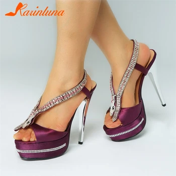 

KARINLUNA 2019 New Crystal Platform Thin High Heels Women Shoes Woman Casual Party Sexy Office Summer Sandals Big Size 34-43