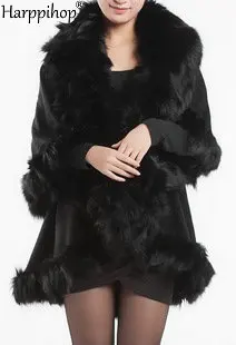 

Women's Genuine Fox Fur Female Shawl Lady Poncho Coat Ladies Cloak Winter Cape Warm Stoles BLACK PLUS SIZE