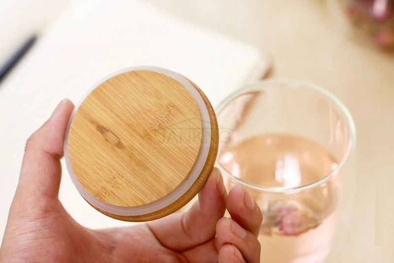JANKNG термостойкая чайная стеклянная чашка с бамбуковой крышкой, Чистая Стеклянная Кружка с двойными стенками, кофейная креативная прозрачная посуда ручной работы