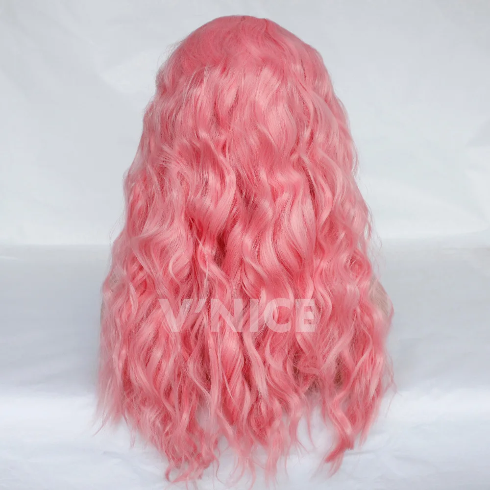 Wavy Hair Wig Lace Front Wigs with Natural Hairline Pink Color High Temperature Fiber Synthetic Wig for Women-5A