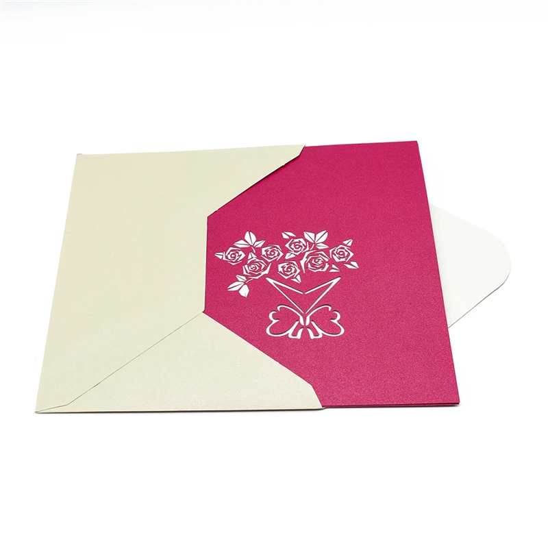  A bouquet of Rose flowers 3D Pop UP Card Birthday Gift with envelope sticker laser cut invitation G - 32878835402