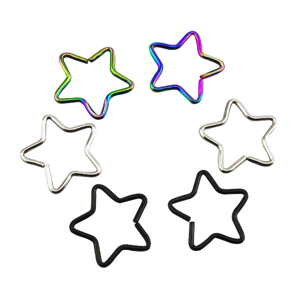 6PCS/Lot Mix 3 colors 316L Steel Star Shape Septum Piercing,Nose Hoop