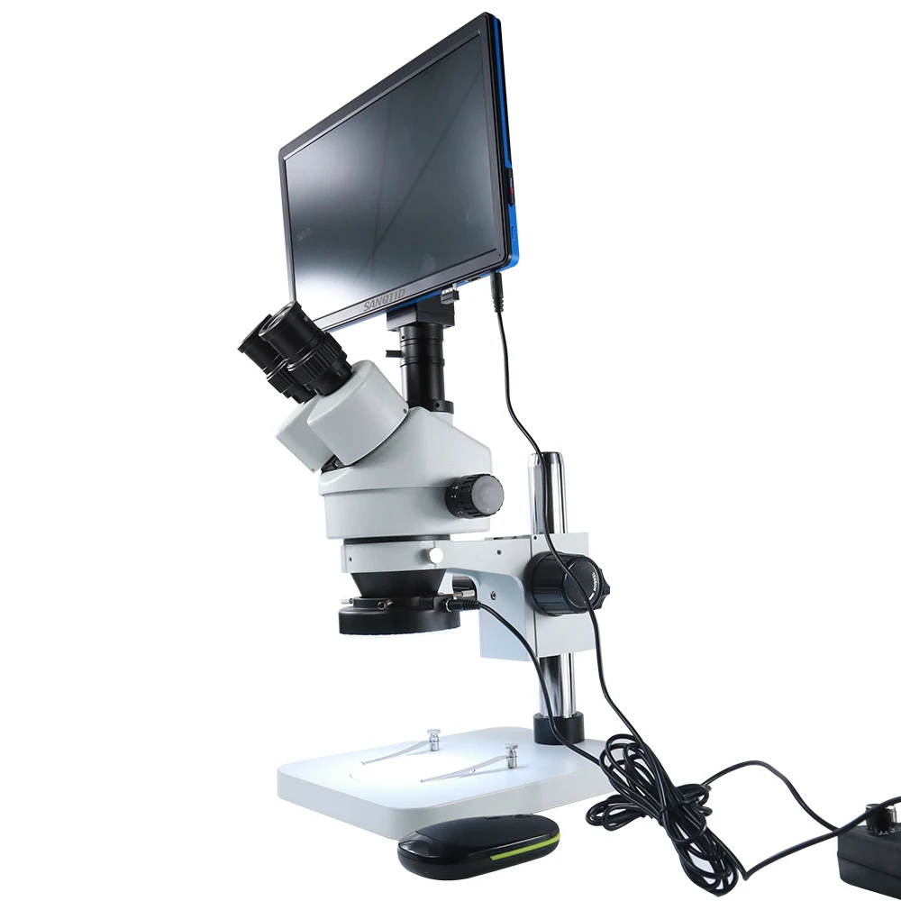  LCD Continuous Zoom Trinocular Stereo Microscope HD VGA Camera Big Workbench Phone Repair Soldering
