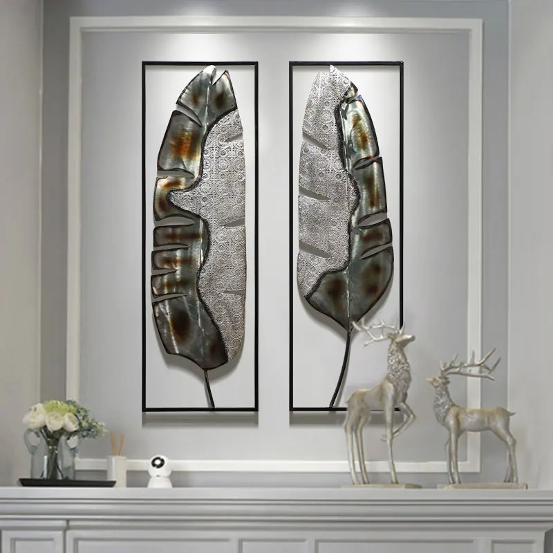 

American Wrought Iron Leaf Wall Hanging Crafts Decoration Home Livingroom Porch Wall Sticker Metal Mural Ornaments Pendant Decor