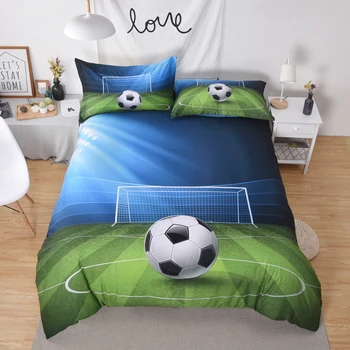 

3D football soccer bedding set 3pc boy girl bedspread king full twin queen size duvet quilt cover pillowcase green Home textile