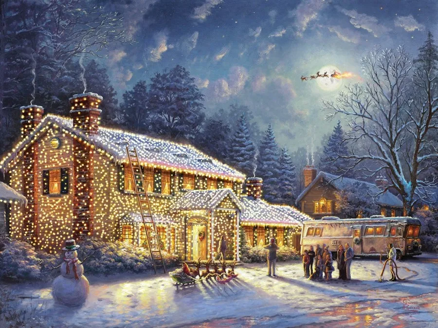 H1395-Thomas-Kinkade-Snow-Christmas-House-Scenery-HD-Canvas-Print-Home-decoration-Living-Room-bedroom-Wall